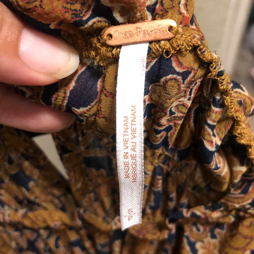 Free People Merrie Mixed Print Tunic Top Long Sleeve Smocked Boho Small